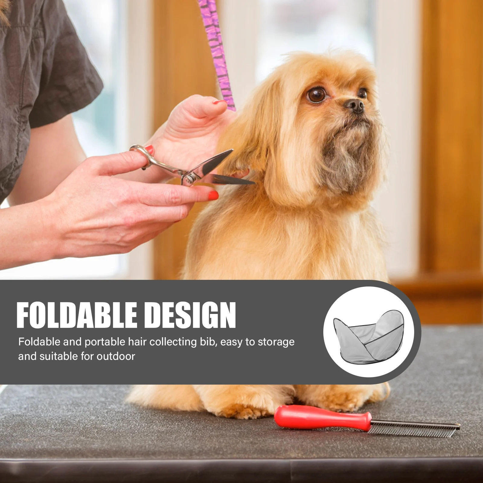 

Waterproof Pet Shearing Bib Lightweight Dog Shaving Storage Bib with Hair Container for Mess- Grooming Sessions