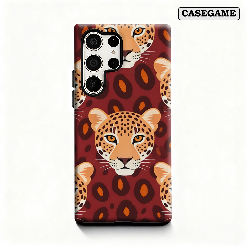 Casegame Phone Case for Samsung Galaxy S26 S25 Ultra S24 S23 Plus Shockproof Double Layer Tough Back Red Leopard Face Cover
