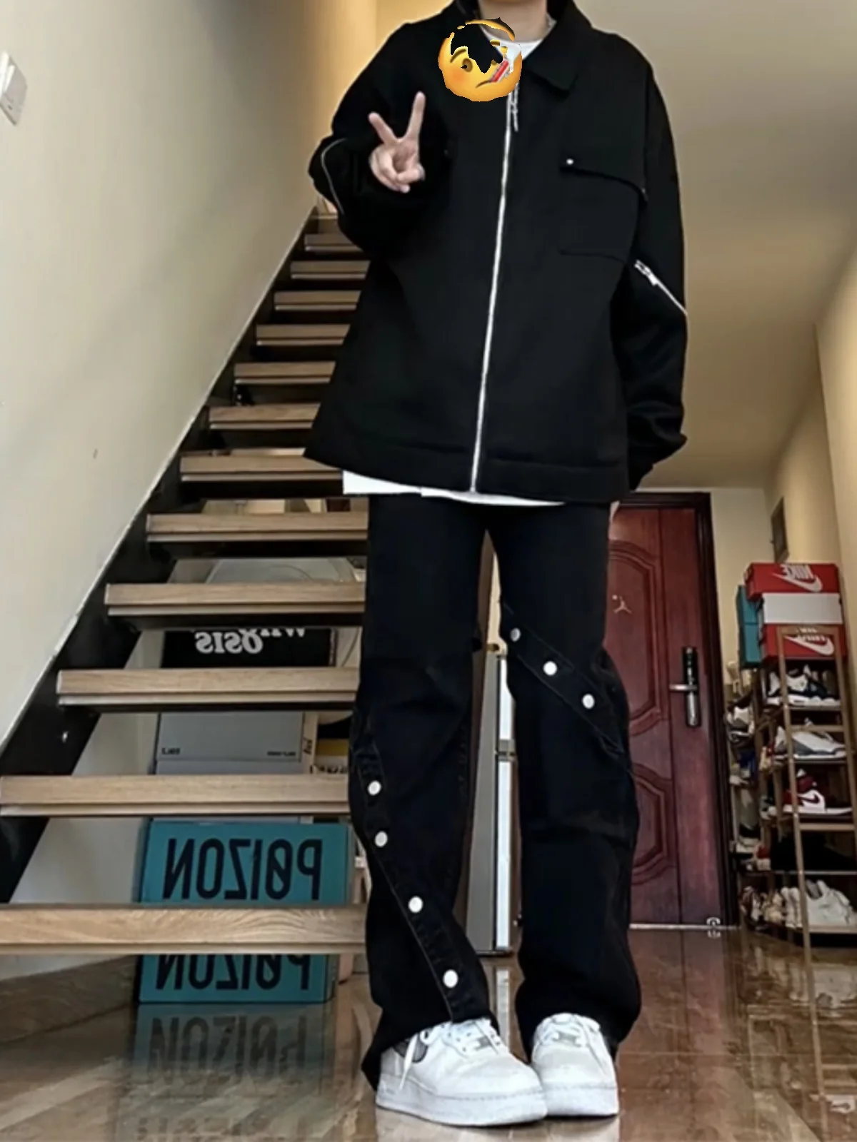 

Мужские джинсы Cleanfit American Style: прямые, свободные, с легким клешем, на пуговицах, в стиле High Street, черные, осенне-зимние