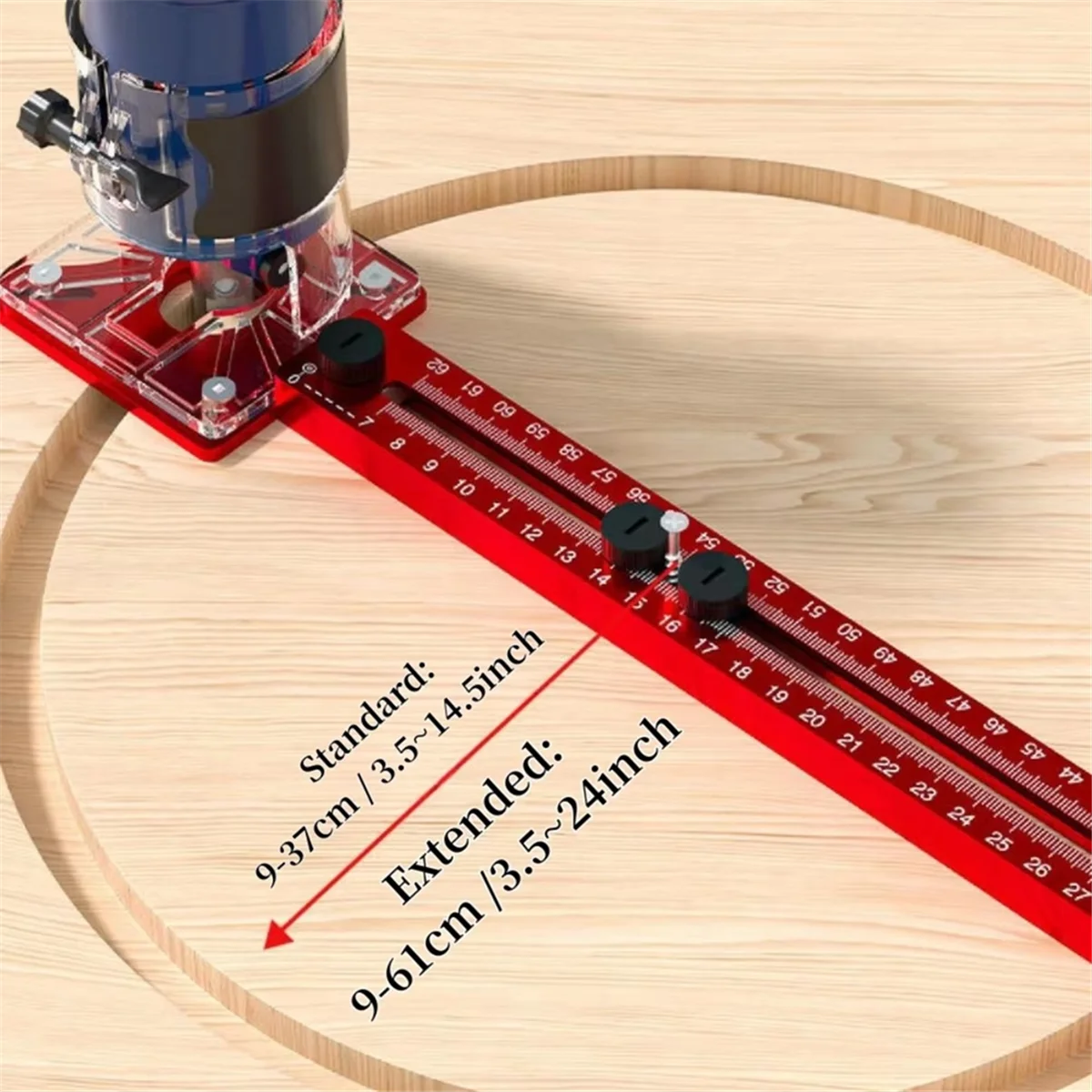 Staffa per scanalatura di fresatura del router AT53, maschera di taglio circolare del router con raggio da 9-61 cm, maschera hardware per armadio in alluminio per la lavorazione del legno