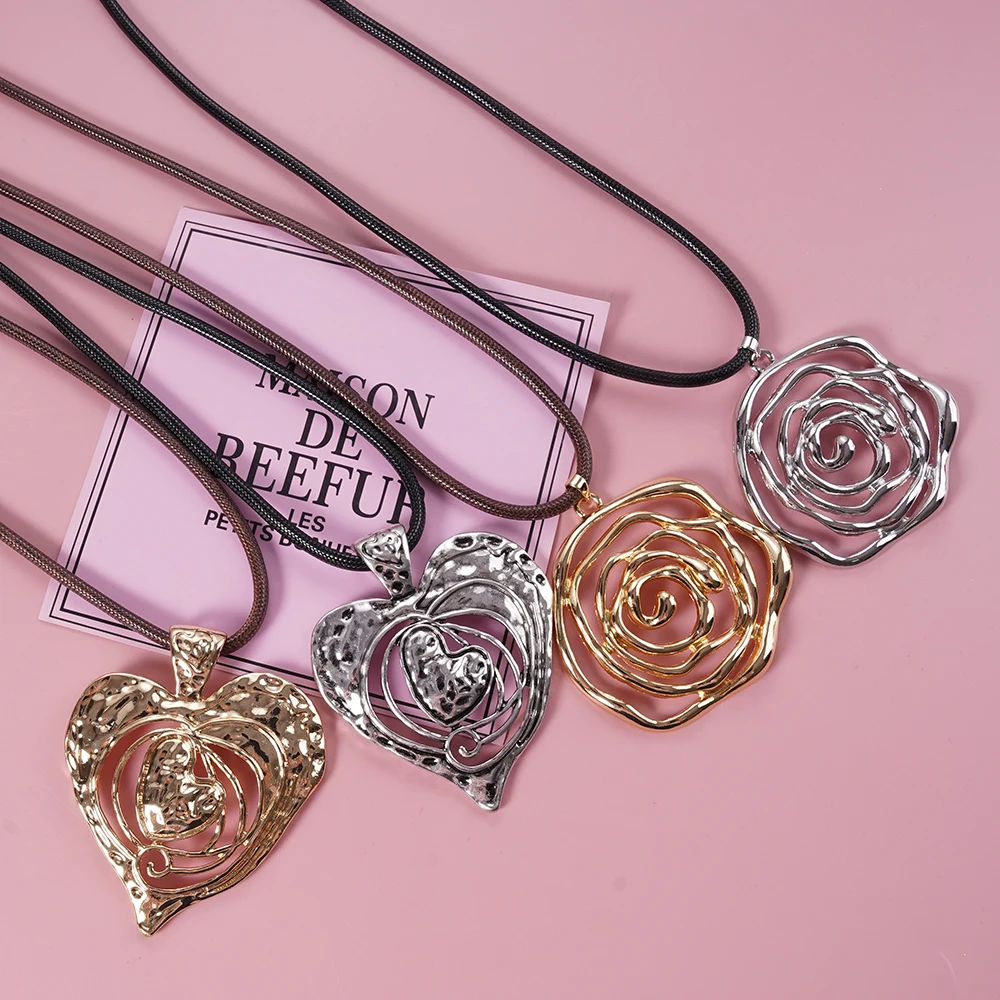 

WealthyBoo богемный этнический большой кулон с розой и сердцем, ожерелье для женщин, винтажная цепочка, ювелирные изделия для отпуска