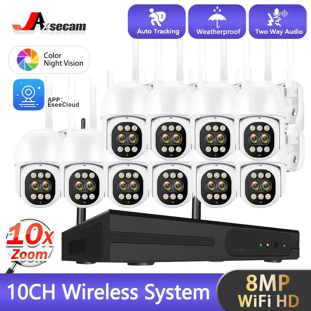 

H.265 8MP Wireless System 10X Zoom Colorful Night 2-Way Audio Waterproof WIFI IP Security Camera 10CH NVR Video Surveillance Kit