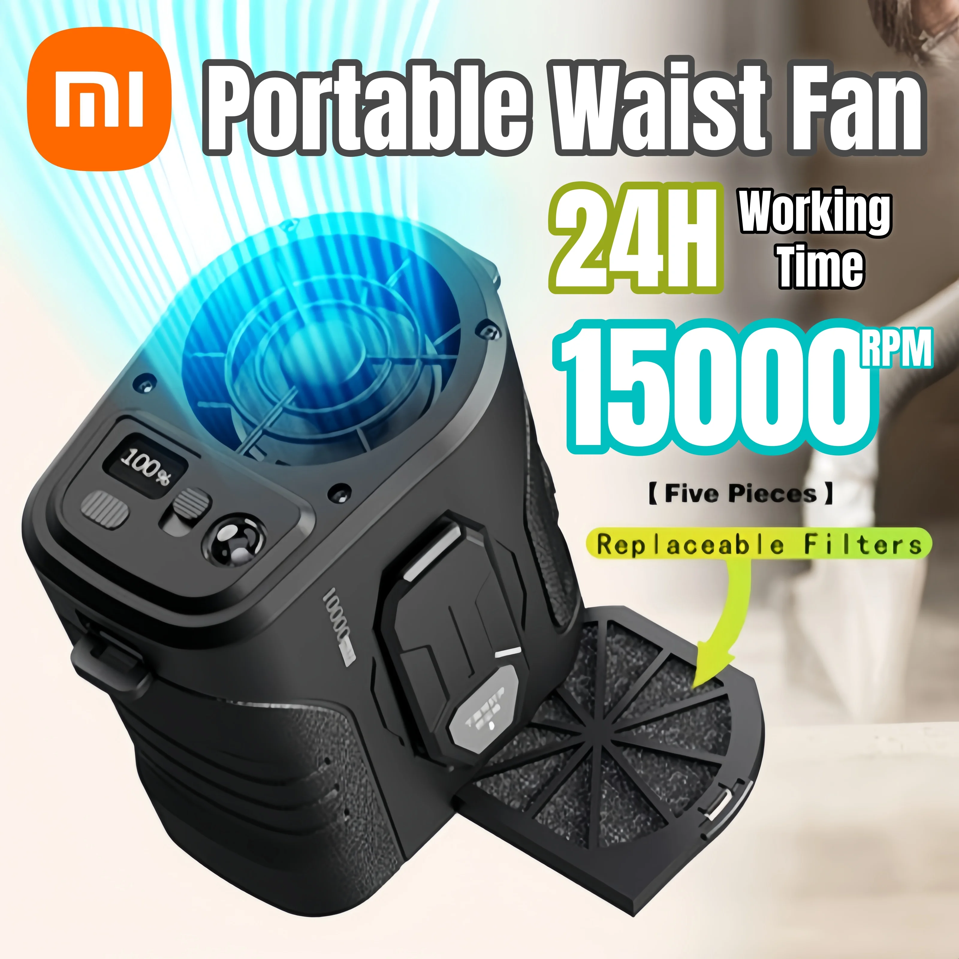

Xiaomi поясной вентилятор 10000 мАч перезаряжаемый портативный вентилятор 15000 об/мин сильный воздушный поток носимый поясной вентилятор для одежды рубашка пеший туризм на открытом воздухе