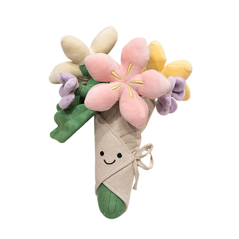 Buquê de Flores de Pelúcia Divertido, Brinquedo Macio de Desenho Animado, Presente para Crianças, Meninas, Aniversário, Dia dos Namorados, Decoração de Casa