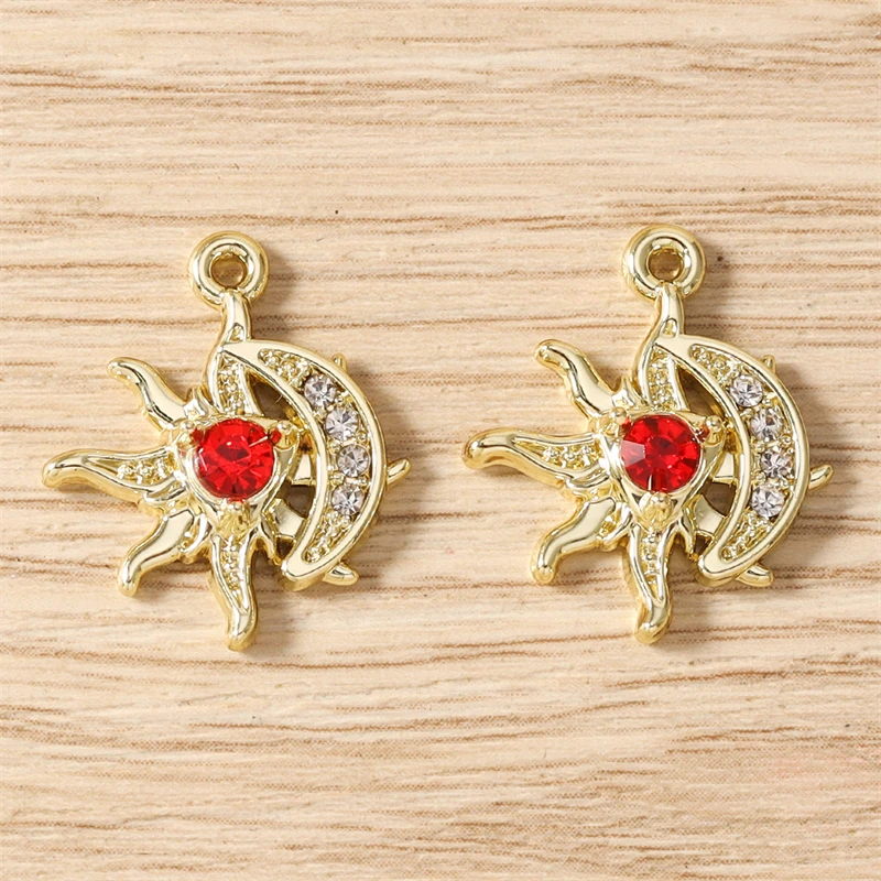 5 Stück, 17 x 20 mm, zarte Kristall-Metall-Anhänger in Form von Sonne und Mond, zum Basteln von Schmuck, Halsketten, Ohrringen, Armbändern und für DIY-Bastelarbeiten. – Detail 5