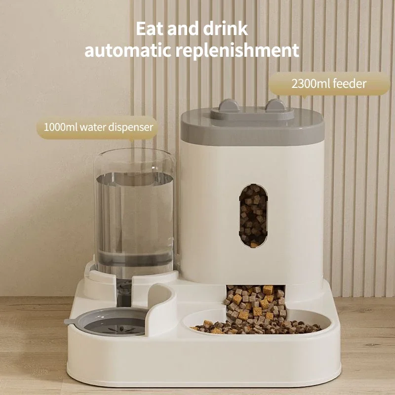 2-in-1 Automatic Feeder Dog Cat Food Bowl and Water Feeding Device Pet Large Food Dispenser Puppy Pet Kitten Bowl Accessories