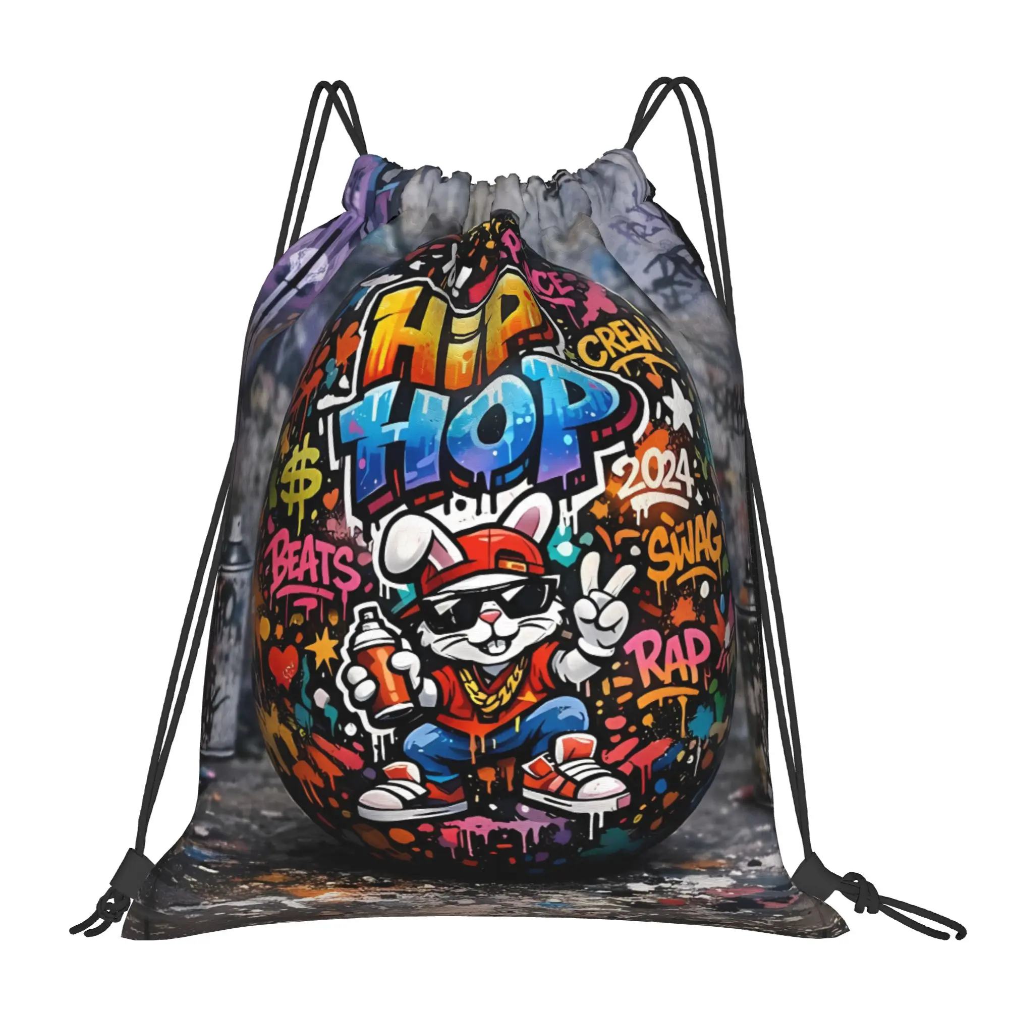 Y2K Easter Egg Hip Hop Graffiti Portable Hiking Riding Gym Drawstring cool gift Storage Backpacks