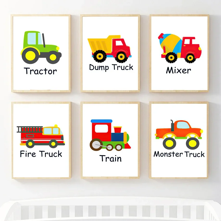 

Construction Cars Planes Train Fire Truck Tractor Mixer Wall Art Canvas Painting Posters And Prints Pictures Boy Kids Room Decor