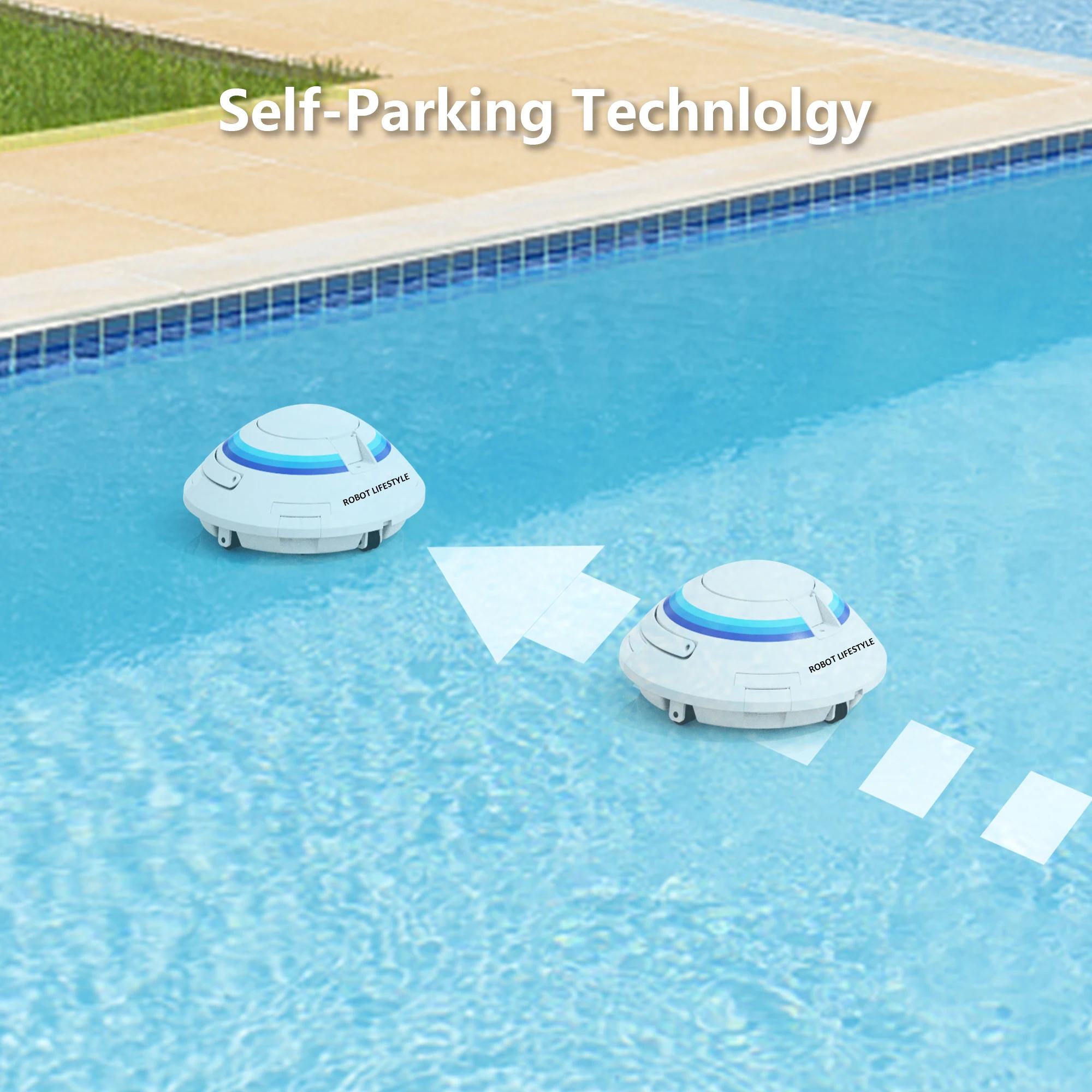 Big Robot Pool Cleaner Wireless UFO001 for Small Pool 50 Square Meters, 2600mah Battery, Clean Floor, No Cable Convenient use