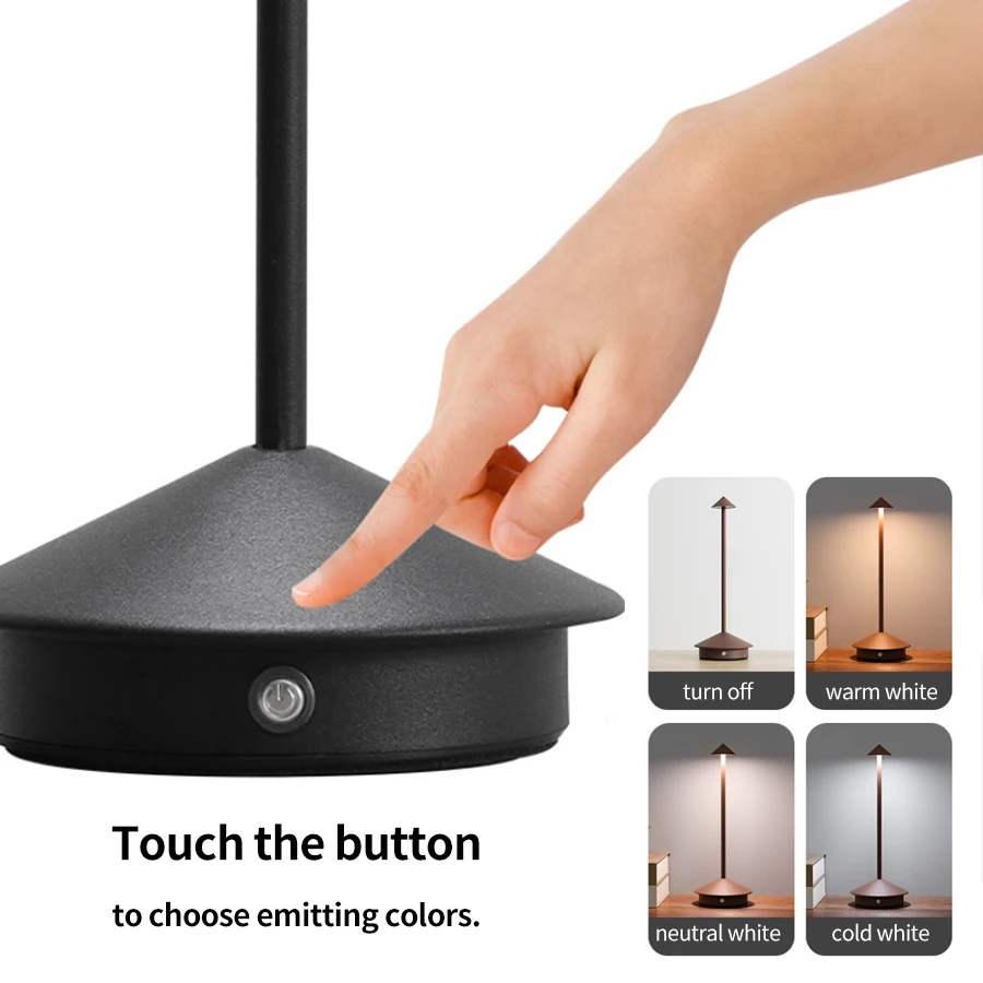 Simple LED Rechargeable Metal Table Lamp 3 Colors Creative Mushroom Night Light Bar Restaurant Outdoor Ambient Decor Lamp