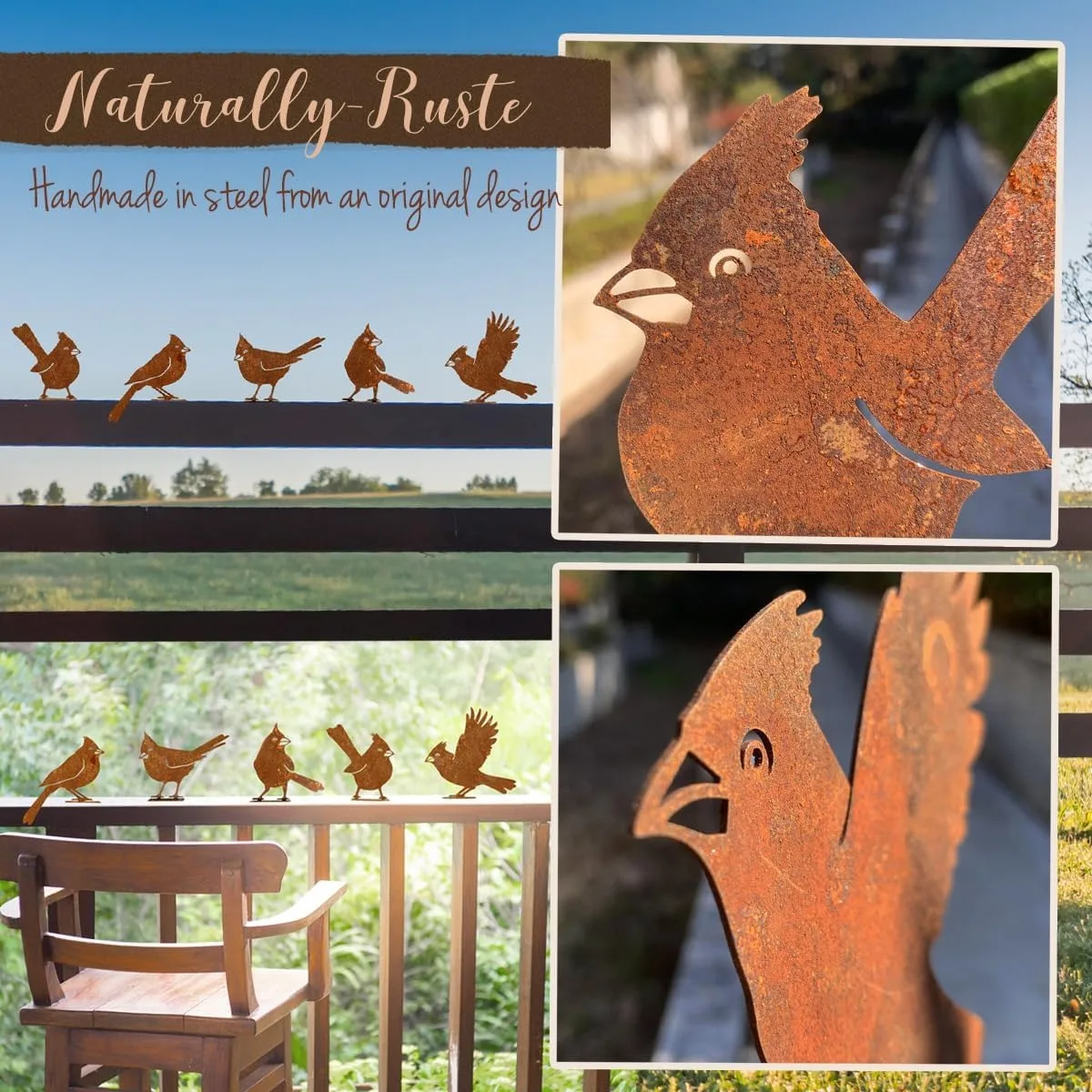 Metal Birds for Outdoor Fence - Rusty Silhouette Crow