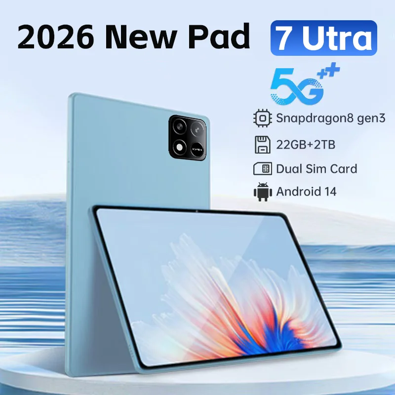 2026 גרסה גלובלית מקורית חדשה של מחשב לוח Pad 7 Pro Ultra Snapdragon 8gen3, Android 14 HD 4K, 22GB + 2TB, כפול SIM 5G ו-WIFI