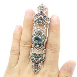 Buy 4 Get 1 Free 88x18mm Big European Design Fire Rainbow Mystic Topaz CZ Women Wedding Silver Rings