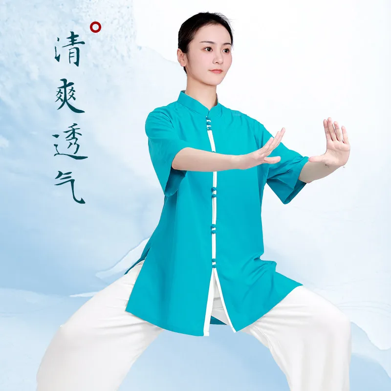 Martial Arts Tai Ji Suit Women's New Western Style High-End Cotton Linen Exercise Clothing Men's Summer