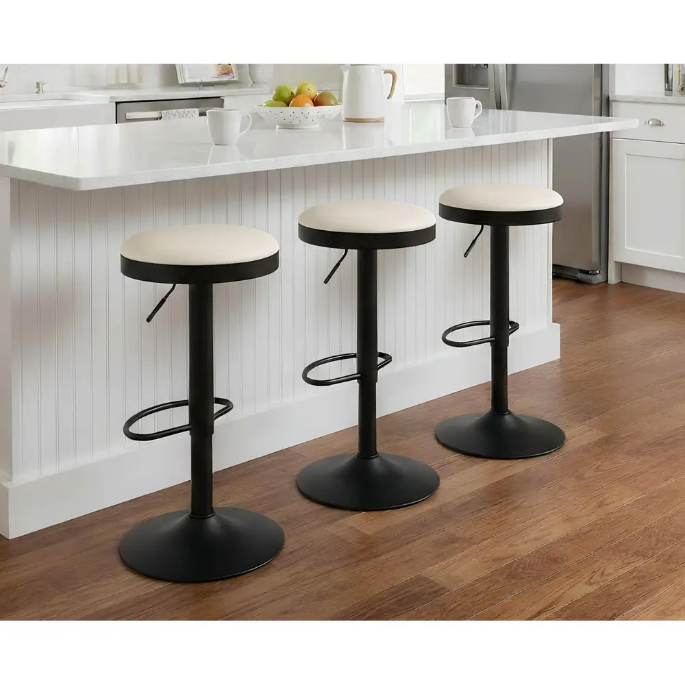 

Swivel Bar Stools Set of 3 Adjustable Counter Height Backless Barstools with Metal Base Leather Upholstered Round Bar Stool Cha