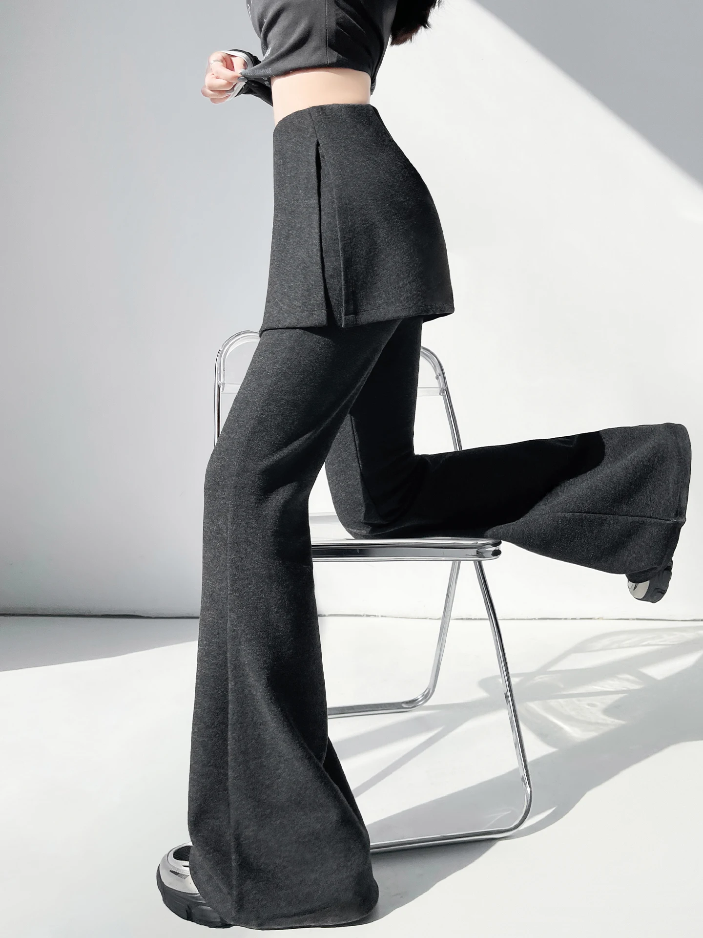 

Комплект из двух предметов: облегающие брюки для йоги и юбка-брюки с высокой талией, широкими штанинами, в корейском стиле, для повседневной носки, однотонные, с легким клешем