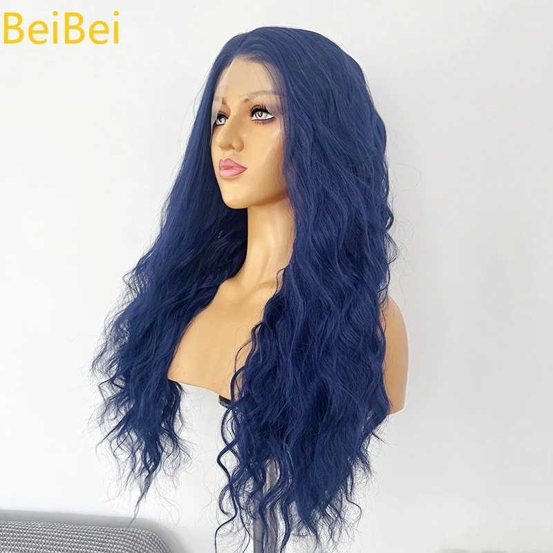 Perruque Lace Front Wig synthétique Vogue Queen bleu foncé, Body Wave en Fiber résistante à la chaleur, usage quotidien pour femmes, perruques Lace Wig naturelles 13*4