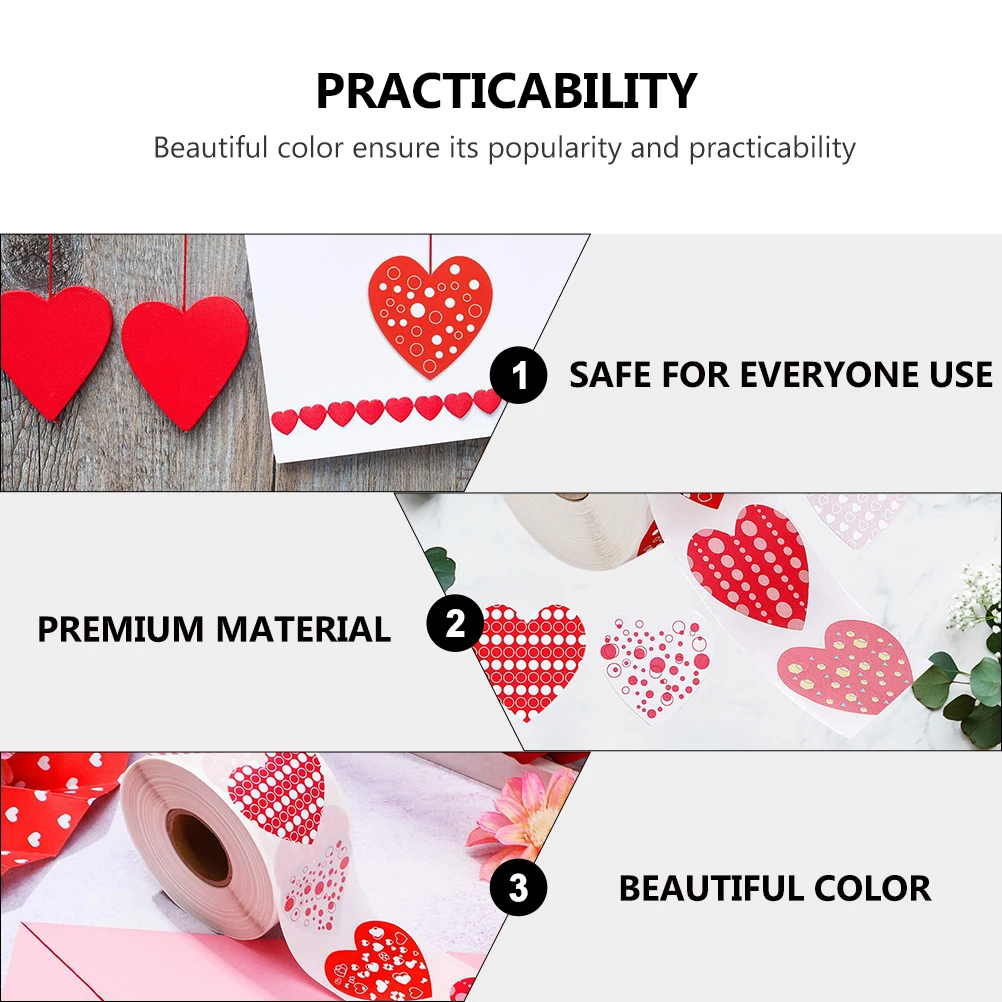 

1000 Pcs Heart Sticker Self-adhesive Stickers Festival Party Decor Label Paper Favor Sealing Packaging Decoration