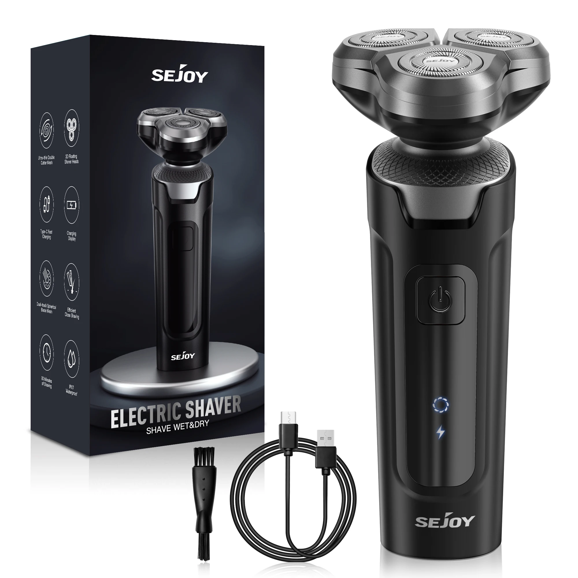 

Sejoy Electric Shaver For Men Rotary Razor 3D Floating Blade Washable Shaving Machine Rechargeable Hair Cutting Machine