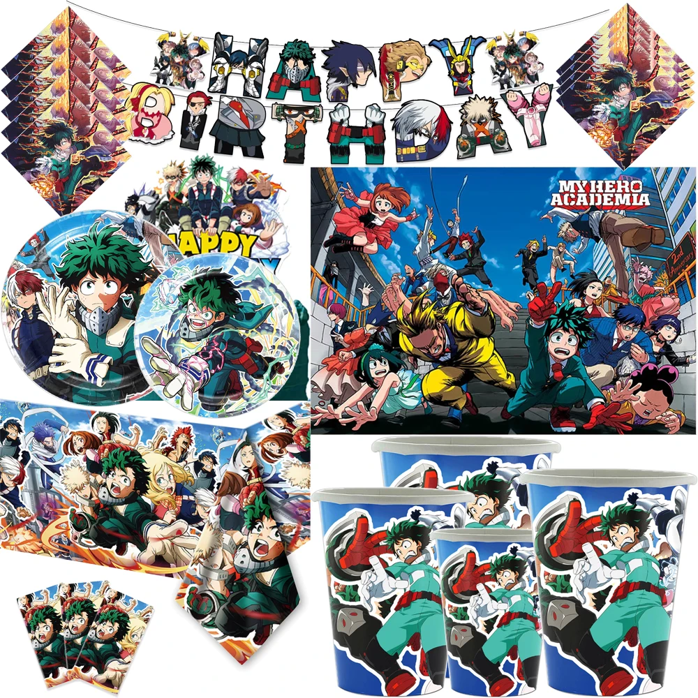 

My Heroed Academia Birthday Party Supplies Disposable Cup Plate Napkin Tablecloth tableware Set for Kids Boy Baby Shower Decor