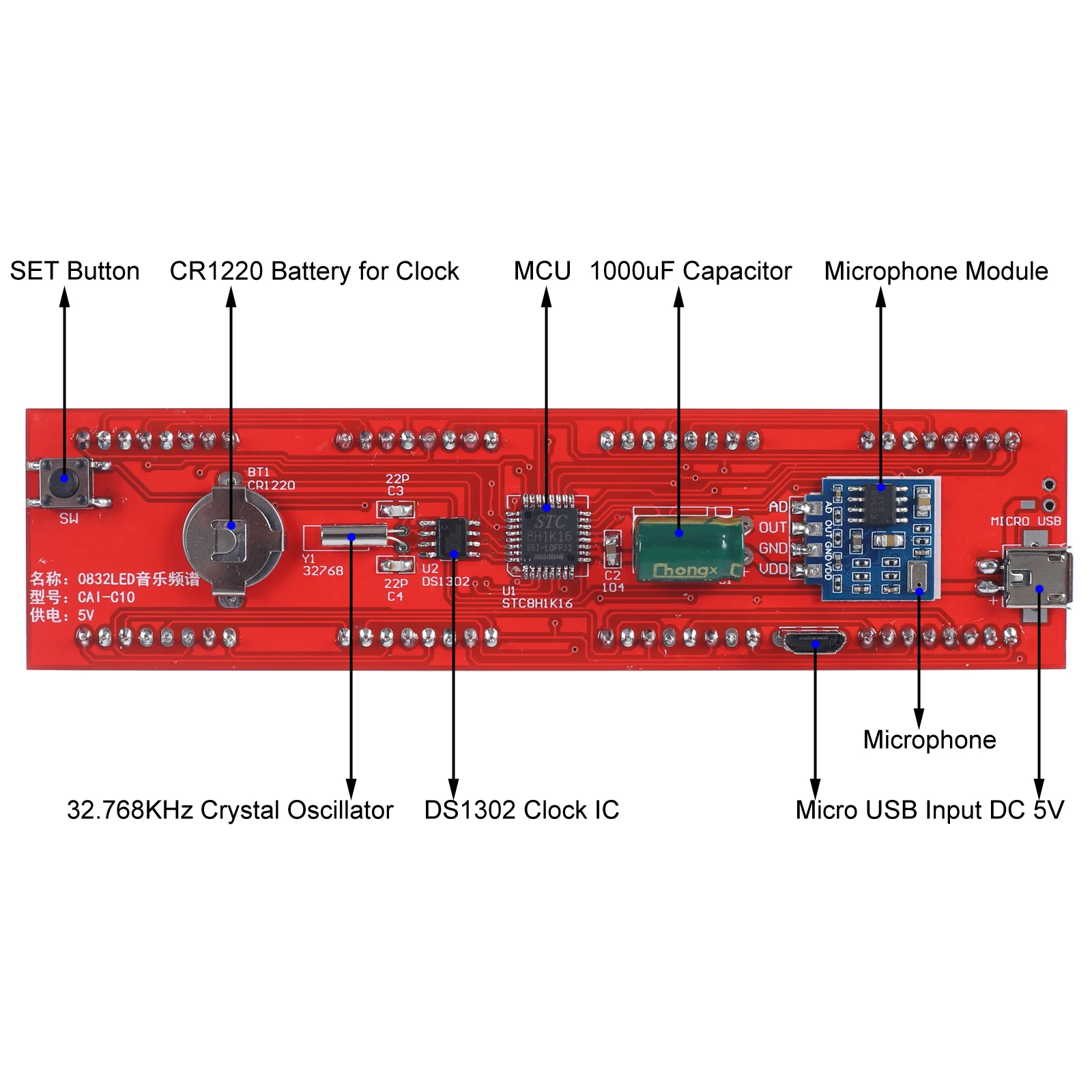 DIY Clock Kit Green LED Music Spectrum Flashing Soldering Project Practice Electronic Suite For STEM School Student Learning