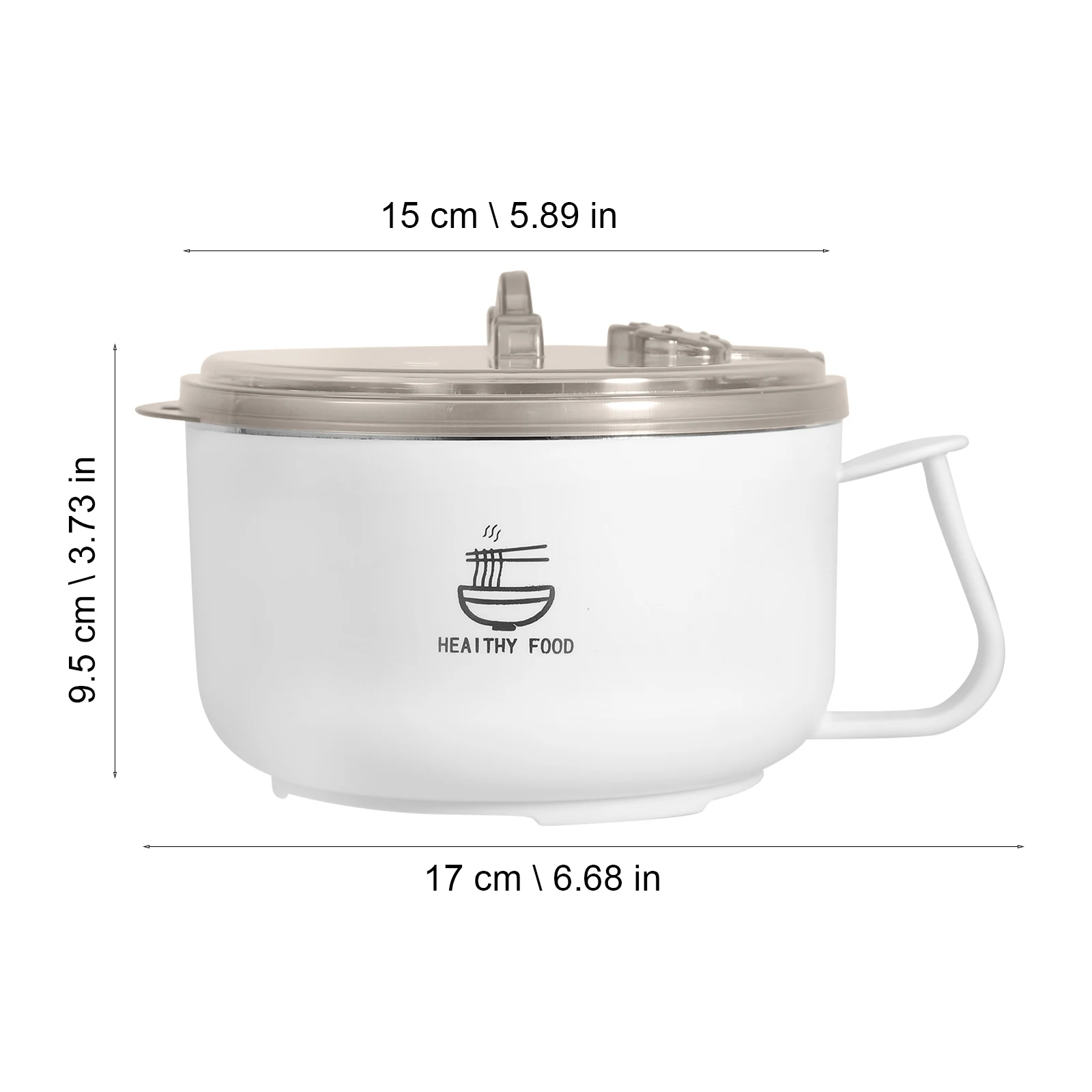 

Stainless Steel Noodles Bowl With Lid Handle Double Layer Hollow Heat Insulation Anti-Scalding Large Capacity Transparent Pp