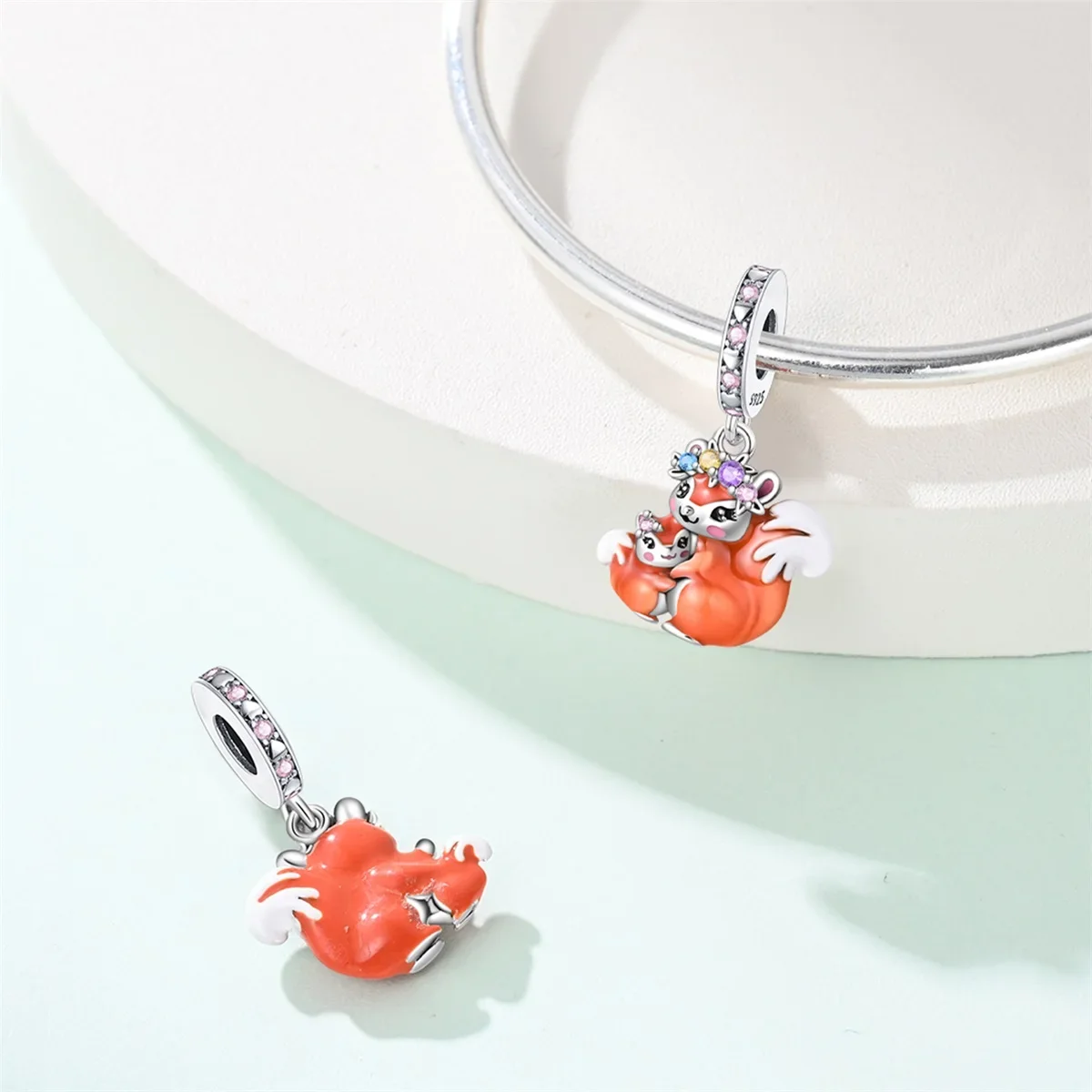 Charms Original 925er Silber vergoldet Eichhörnchen Anhänger Muttertag Perlen passen Armband DIY feines Geschenk Frauen zarte Schmuck Zugang