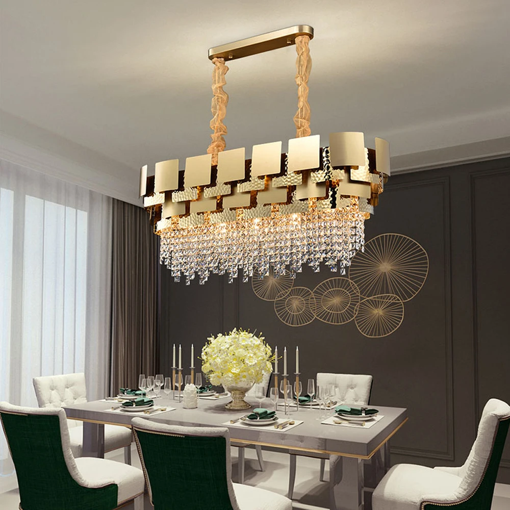 Rectangle Modern Chandelier For Dining Room Luxury Living Room Gold Stainless Steel Hanging Lamp Kitchen Chandeliers Light Fixtu