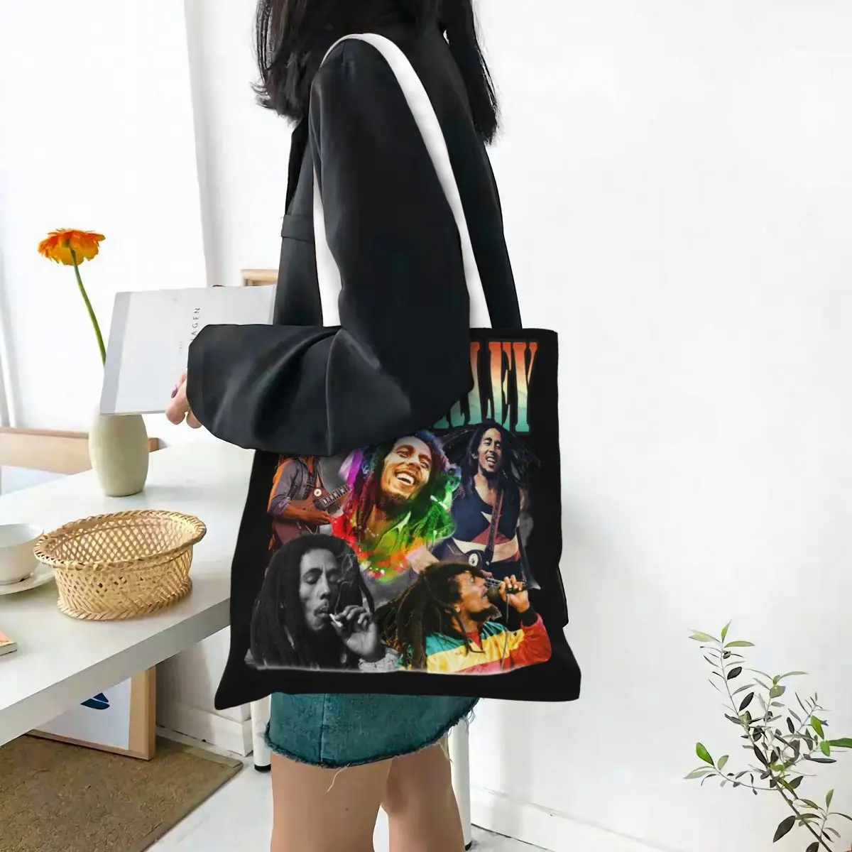 Bob Marley Merch Canvas Tote Bag for Women Simple style Rasta Reggae Music Fashion Bags Handbang