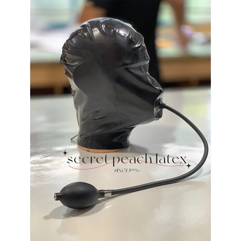 Sexy Latex Fullface Hood Mask Inflation With Zipper Rubber Fetish