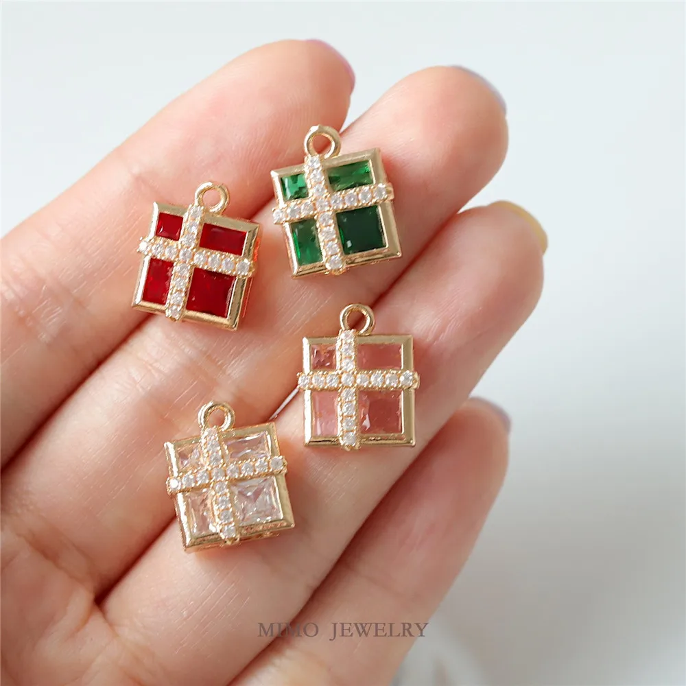 

1PCS DIY Handcrafted Christmas Style Multi-color Gift Box Pendant with Copper Plating of Real Gold and Slightly Zircon Inlays