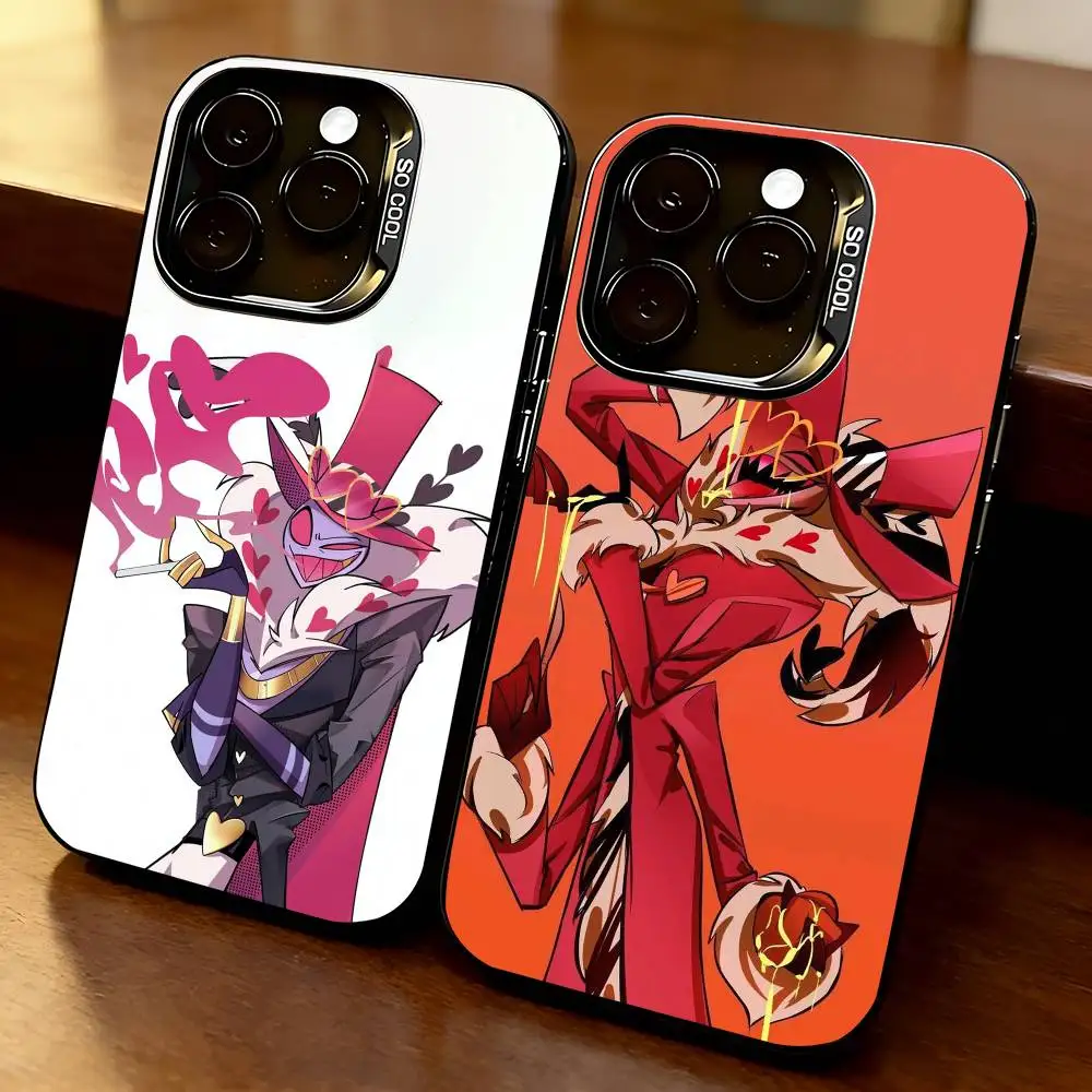 

H-Hazbin Hotel V-Valentino Phone Case For iPhone 17,16,15,14,13,12,11 Plus,Pro Max,XS,Colored Silver Plated Inside Cover
