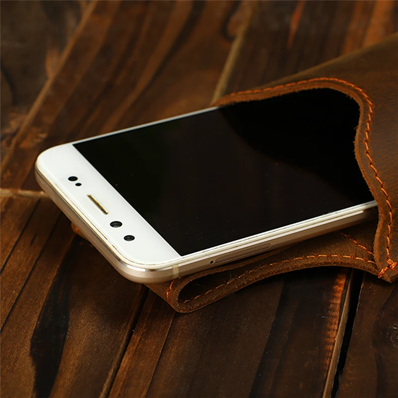 Genuine Leather Phone Pouch Case For  6-7.5inch  Cellphone Loop Holster Case Belt Waist Bag Phone Wallet Anti-theft