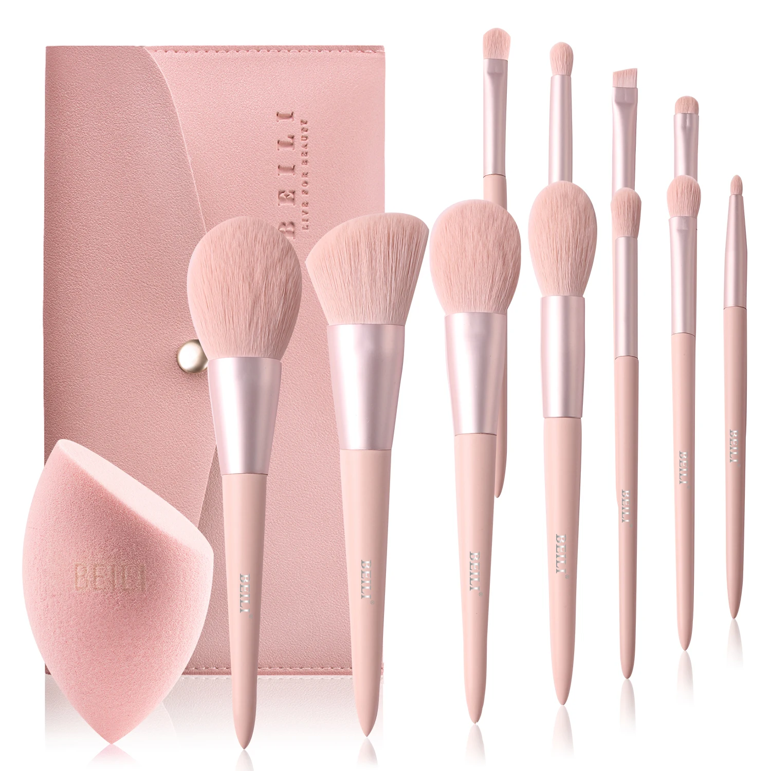 11PCS OEM Custom Wood Handle Synthetic Vegan Makeup Brush Set Pink Face Eye Brush Set with Bag Brocha De Maquillaje