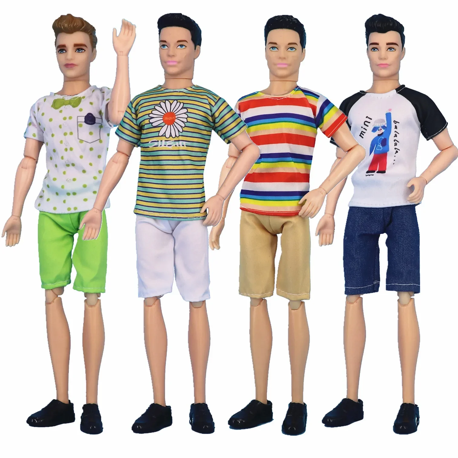 30cm Ken Doll Full Set 1/6 Bjd Male Doll with Summer Style Casual Top & Shorts Girls Dress Up Toys (Random Color Doll Head)