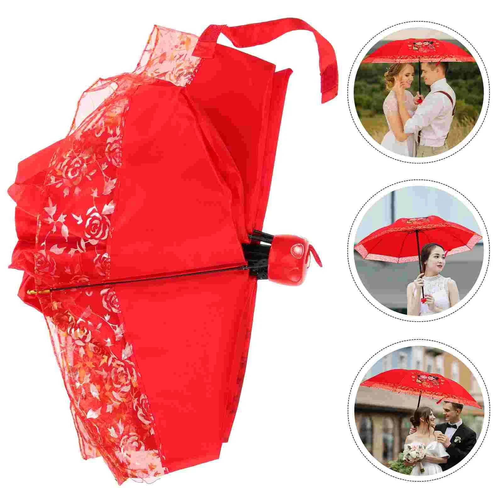 Retro Decor Wedding Bridal Umbrella for Photo Prop Folding 30 Red Foldable Travel