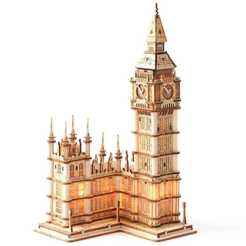 Robotime Big Ben kit 3D Puzzle Wooden Craft Kits DIY Construction Model Kit with LED Light Birthday Gifts for Adults Teens