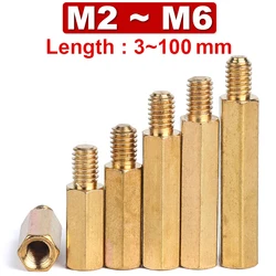 M2M2.5M3M4~M6 Brass Hex Male Female Standoff Board Stud Metric Hexagon Threaded Pillar PCB Motherboard Spacer Bolt Screw 3~100mm