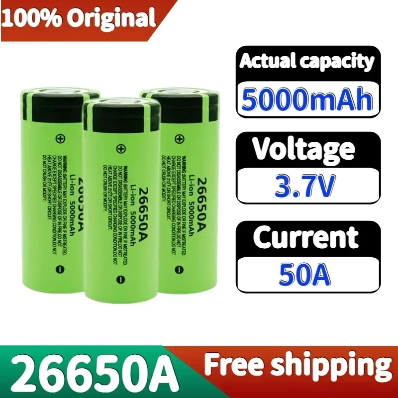 100% Original 26650 3.7V 5000mAh 50A Power Lithium Ion Battery 26650A, Geeignet Für LED Taschenlampe