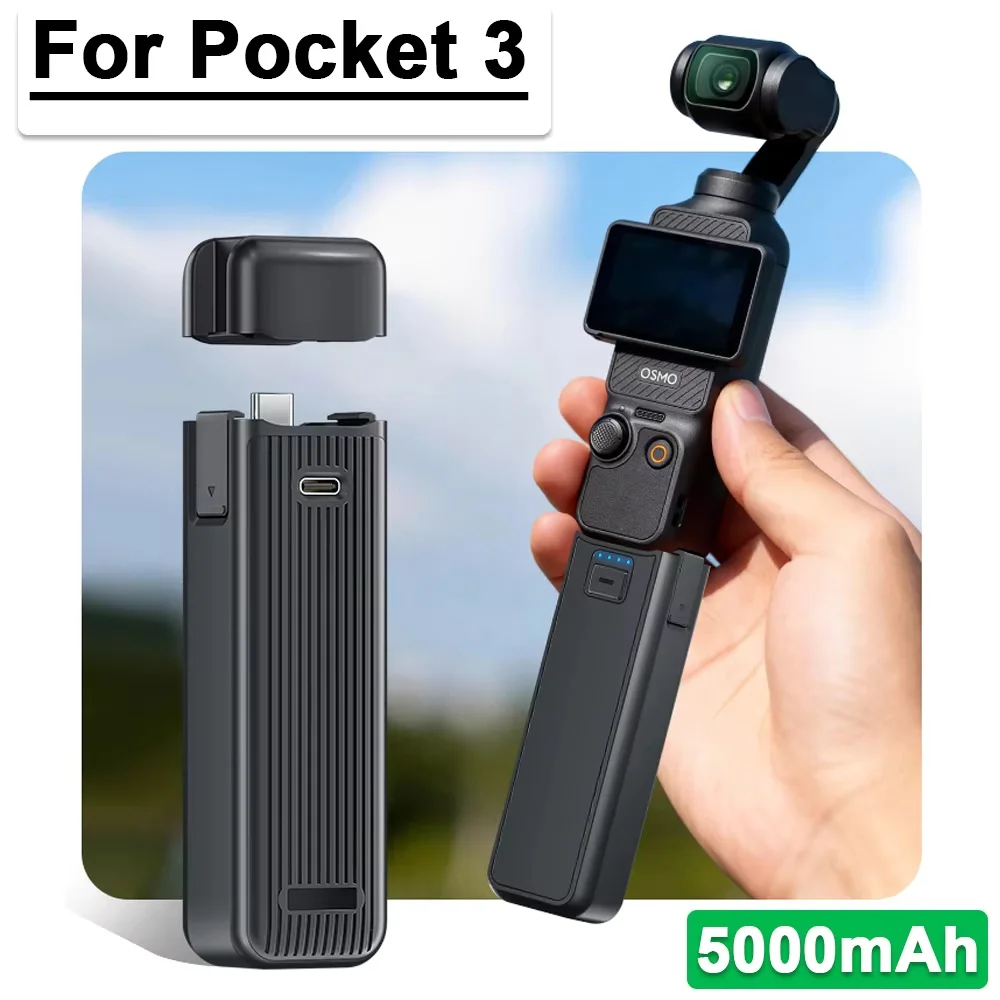 Batería de alta capacidad de 5000mAh para DJI Osmo Pocket 3, mango de carga rápida con rosca inferior de 1/4 de pulgada para Pocket 3