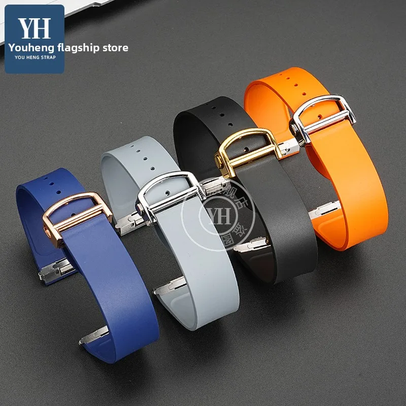18.5mm 21mm Metal Quick Release For Cartier Dumont Santos Sandoz WSSA0009 WSSA0018 FKM Watch Strap FKM Fluorine Rubber Watchband - view 4
