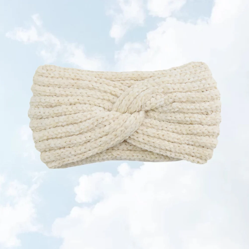 محبوك الصليب عقال الأبيض الرياضة حك الشتاء الدافئ ممارسة رباط شعر غزل الصوف المرأة عبر عقال