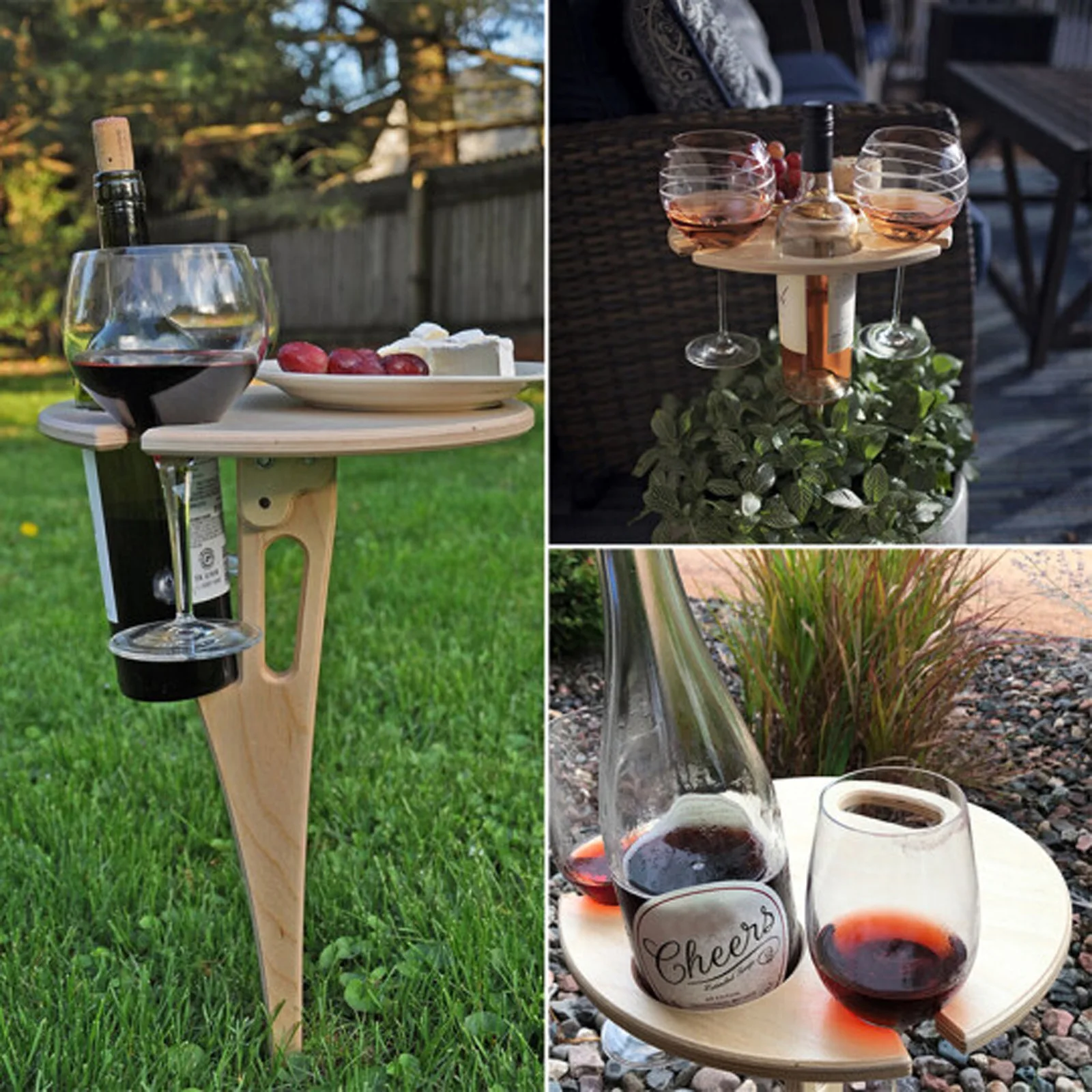 Outdoor Wine Table Portable Foldable Table Outdoor Picnic Wine Glass Holder for Camping and Dining Removable Wooden Rack Mine