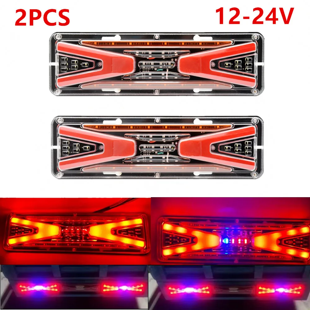 2PCS Truck Tail Light 12-24V Flowing Turn Signals Lamp Trailer Rear TailLight Car Trailer Caravan Running LED Brake Light