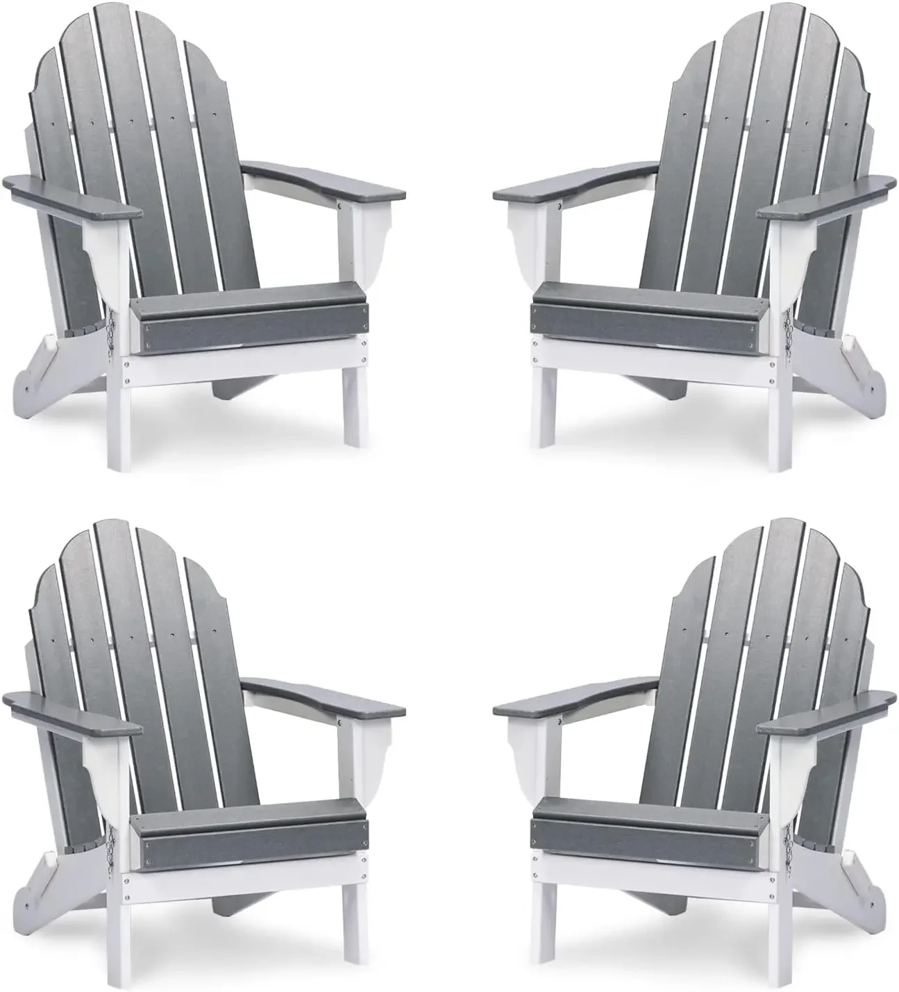 

Всепогодный складной стул Адирондак из ПЭВП для улицы, патио, сада, заднего двора, лужайки, костра, набор из 4 шт., серый