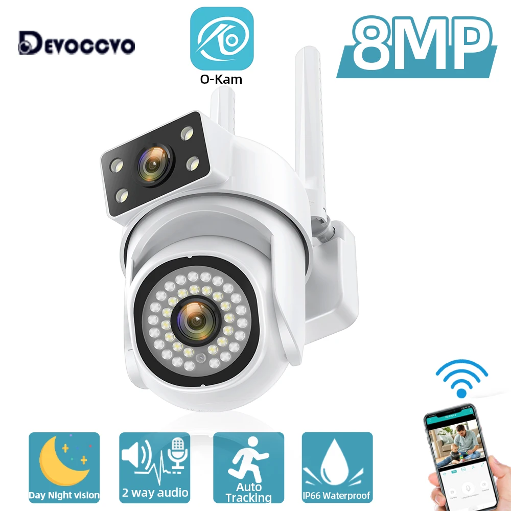4K 8MP Dual Screen Dual Lens WIFI Camera 2K PTZ Camera Outdoor IP66 Waterproof Auto Tracking Security Camera Surveillance O-Kam