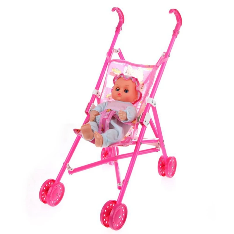 

2X Dolls Buggy Stroller Pushchair Pram Foldable Toy Doll Pram Baby Doll