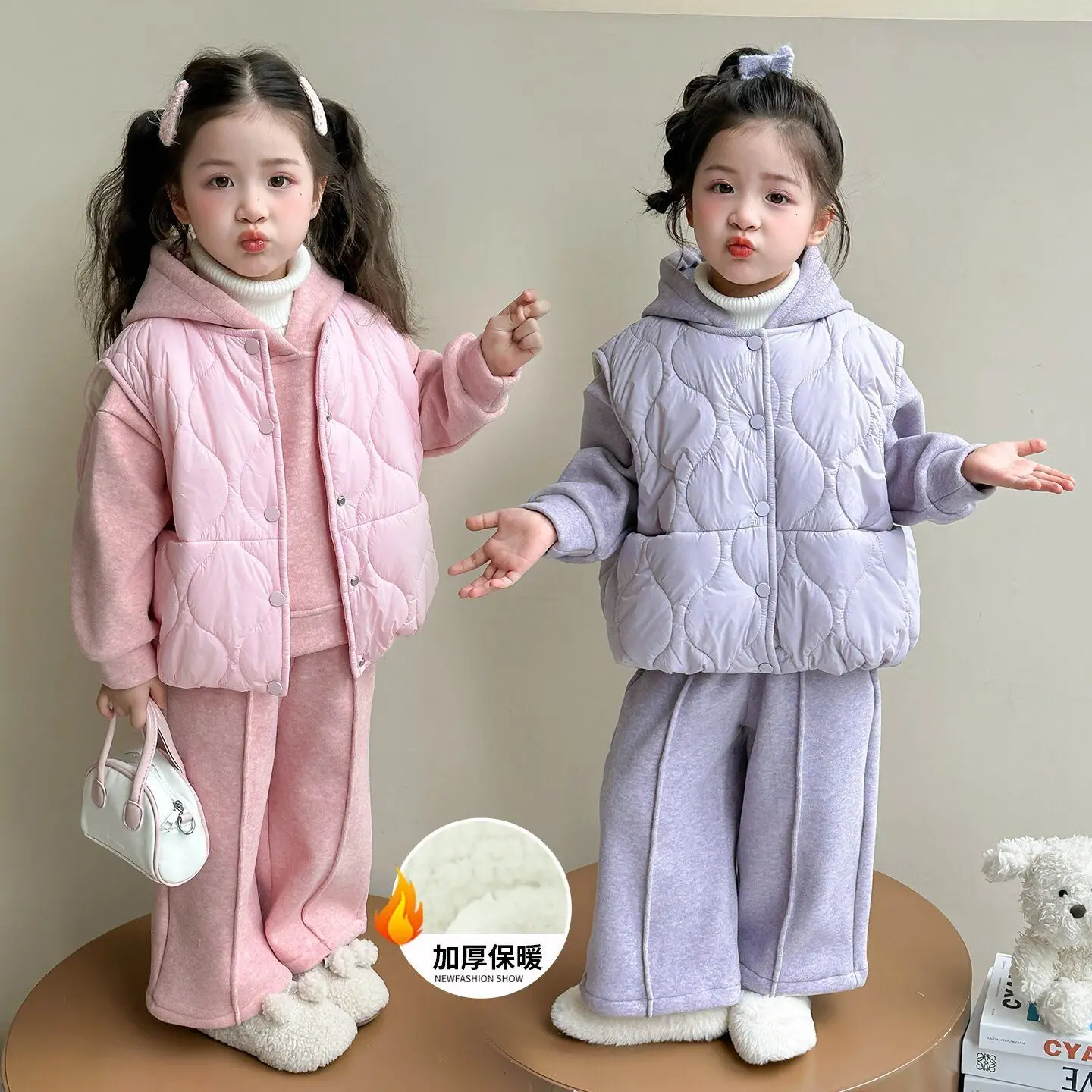 

Winter Fashion Baby Boys Girls Thick Kids Plus Velvet Vest Waistcoat+Hooded Top+Pants Children Casual 3Pcs Handsome Suits Sets