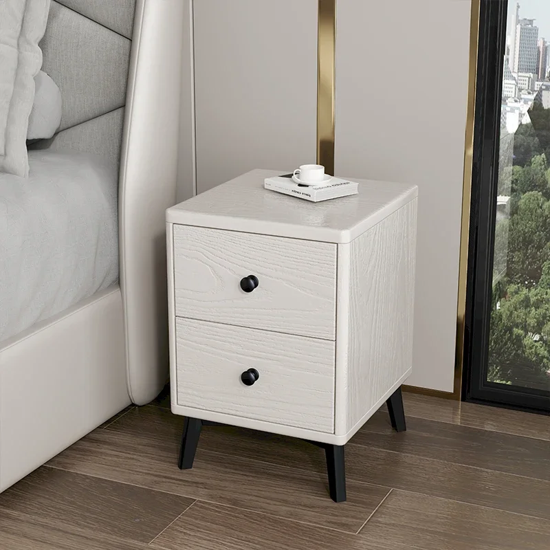 Solid wood bedside table solid wood narrow small size pastoral modern simple light luxury embossed two pumping bedside cabinet