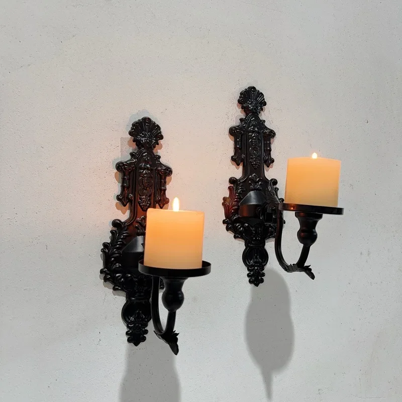 Vintage Wall Mounted Candlestick Nordic Iron Candle Cup Home Hotel Wall Decoration Candle Stand Centerpieces Candelabro Mimbre